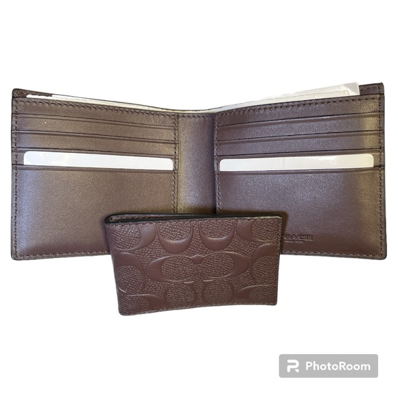 Coach F75371 Men Compact ID 3 in 1 Wallet Mahogany - Picture 5 of 7